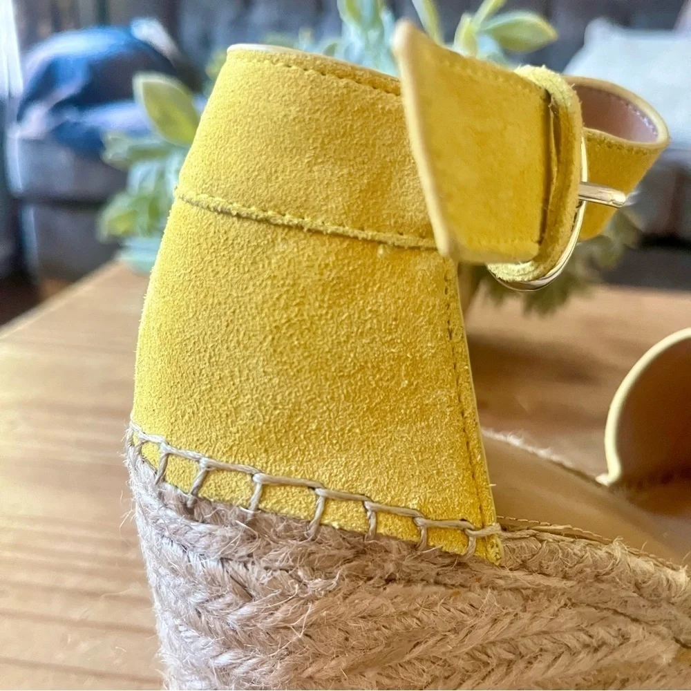 Marc Fisher Sammy Yellow Suede Espadrille Wedge Platform Sandel 9.5 NWOB